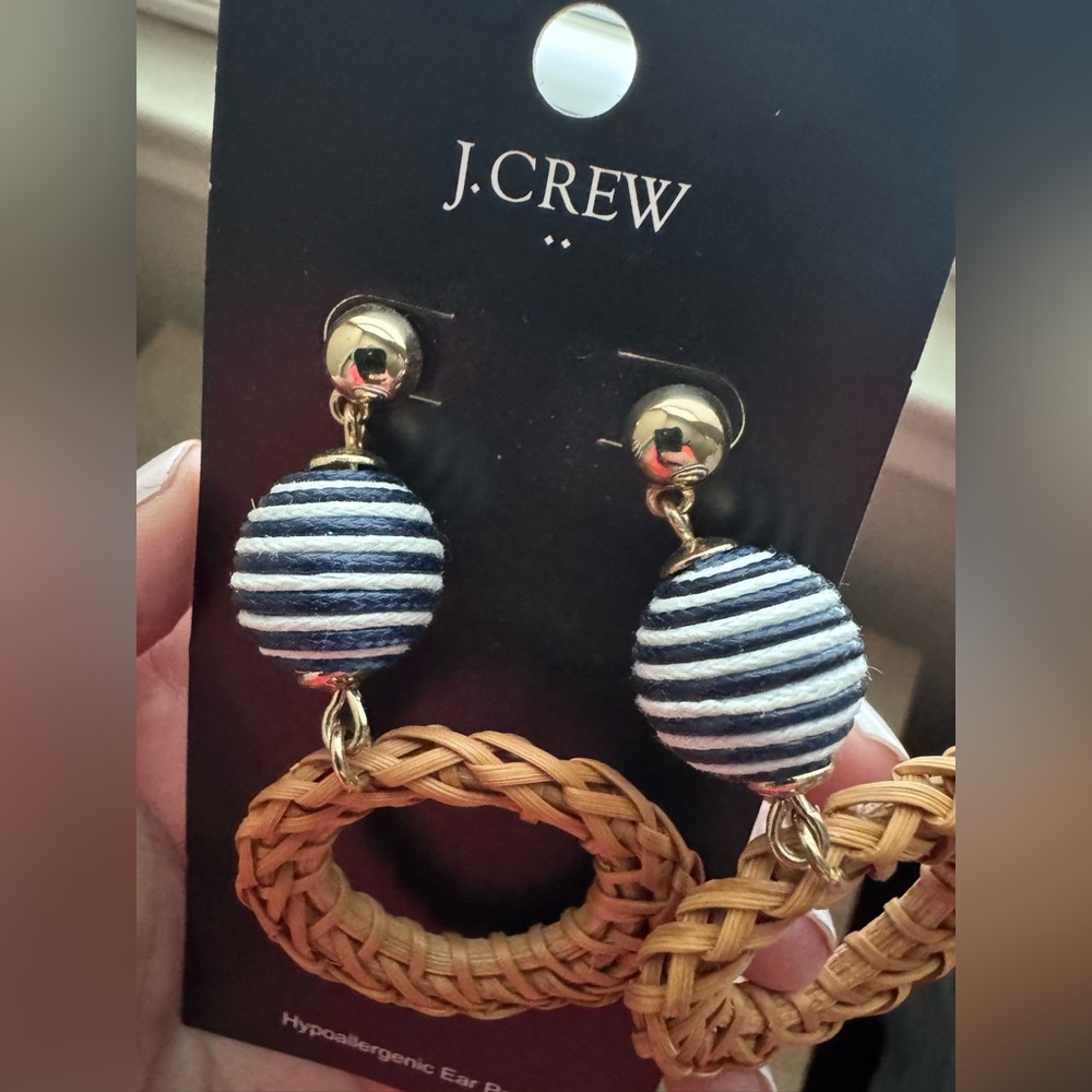 J.Crew Navy and White Beaded Woven Drop Earrings - Picture 3 of 4